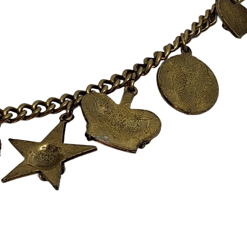 Vintage Brass Tone Multi-Charm Sweater Clip - Mid Century Figural Cardigan Clip